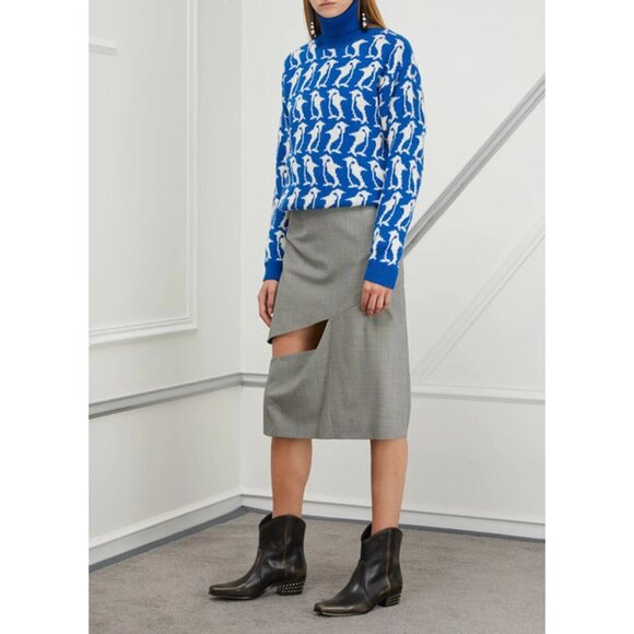Moncler Grenoble Blue Wool Cashmere White Penguin Turtleneck Sweater Size Small - Picture 1 of 8